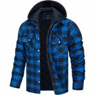 surchemise homme doublée à capuche carreaux en bleu foncé