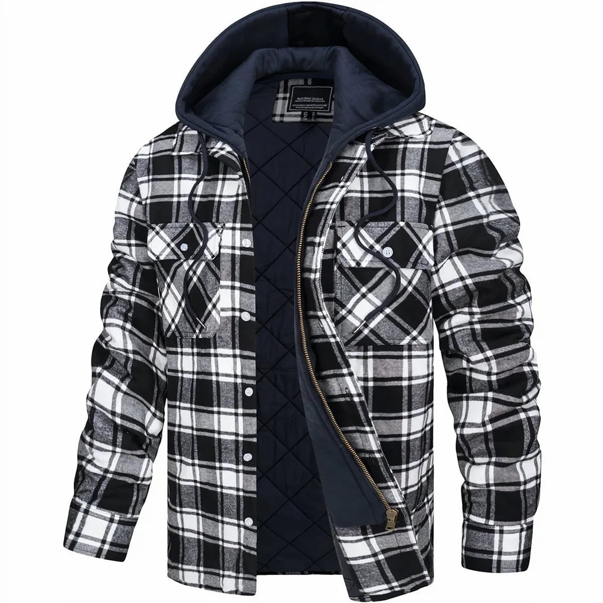 surchemise homme doublée à capuche carreaux en noir