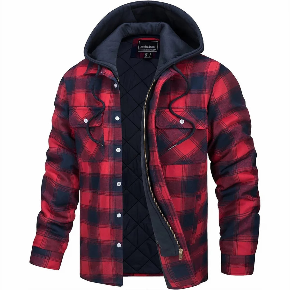 surchemise homme doublée à capuche carreaux en rouge