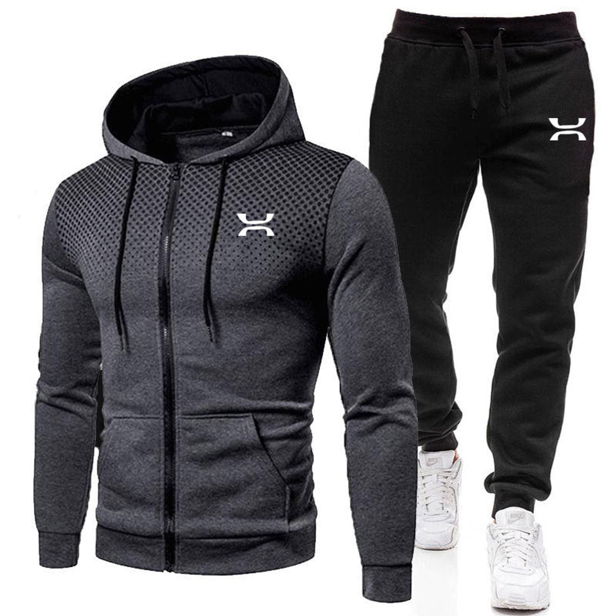 survêtement homme zippé à capuche en gris foncé