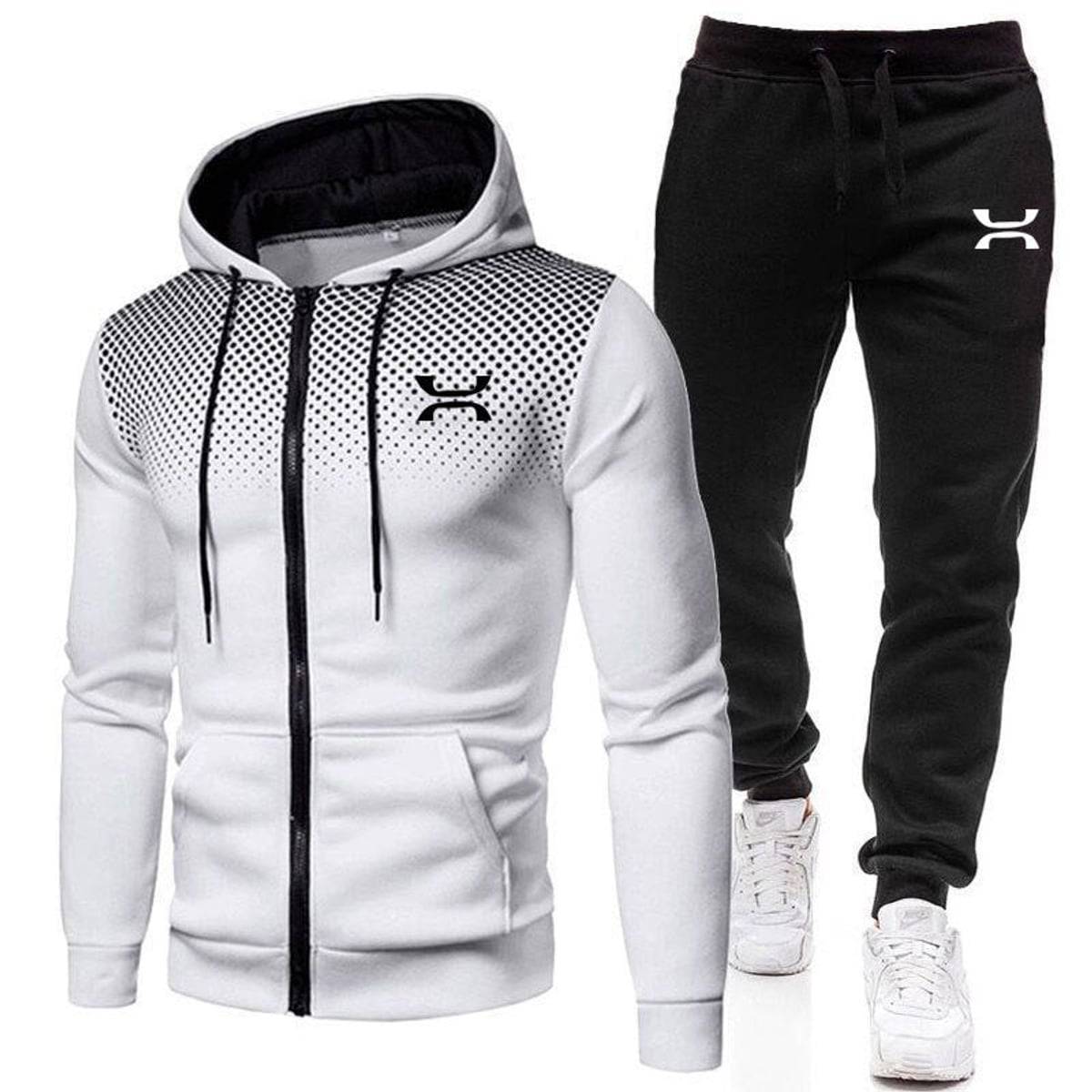 survêtement homme zippé à capuche en blanc
