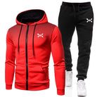 survêtement homme zippé à capuche en rouge