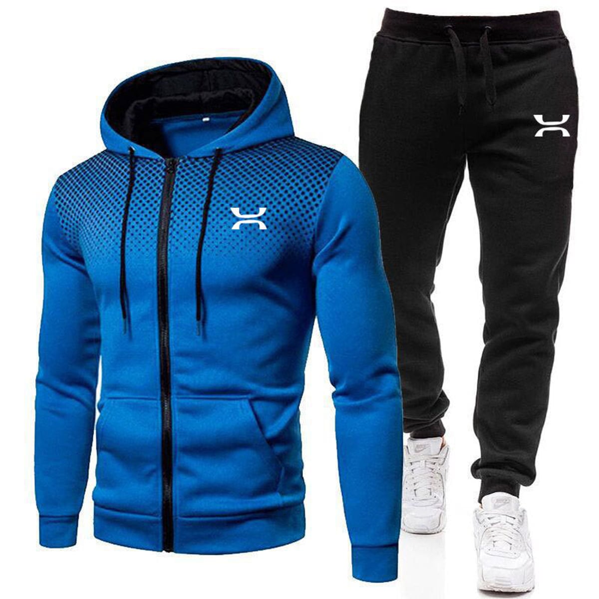 survêtement homme zippé à capuche en bleu