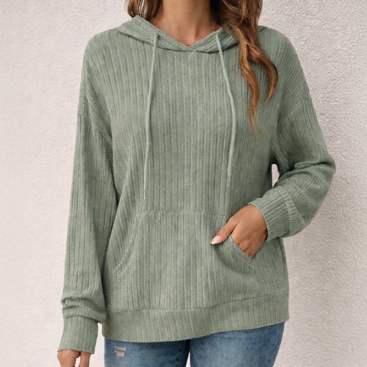 sweat à capuche femme manches longues poche kangourou en vert