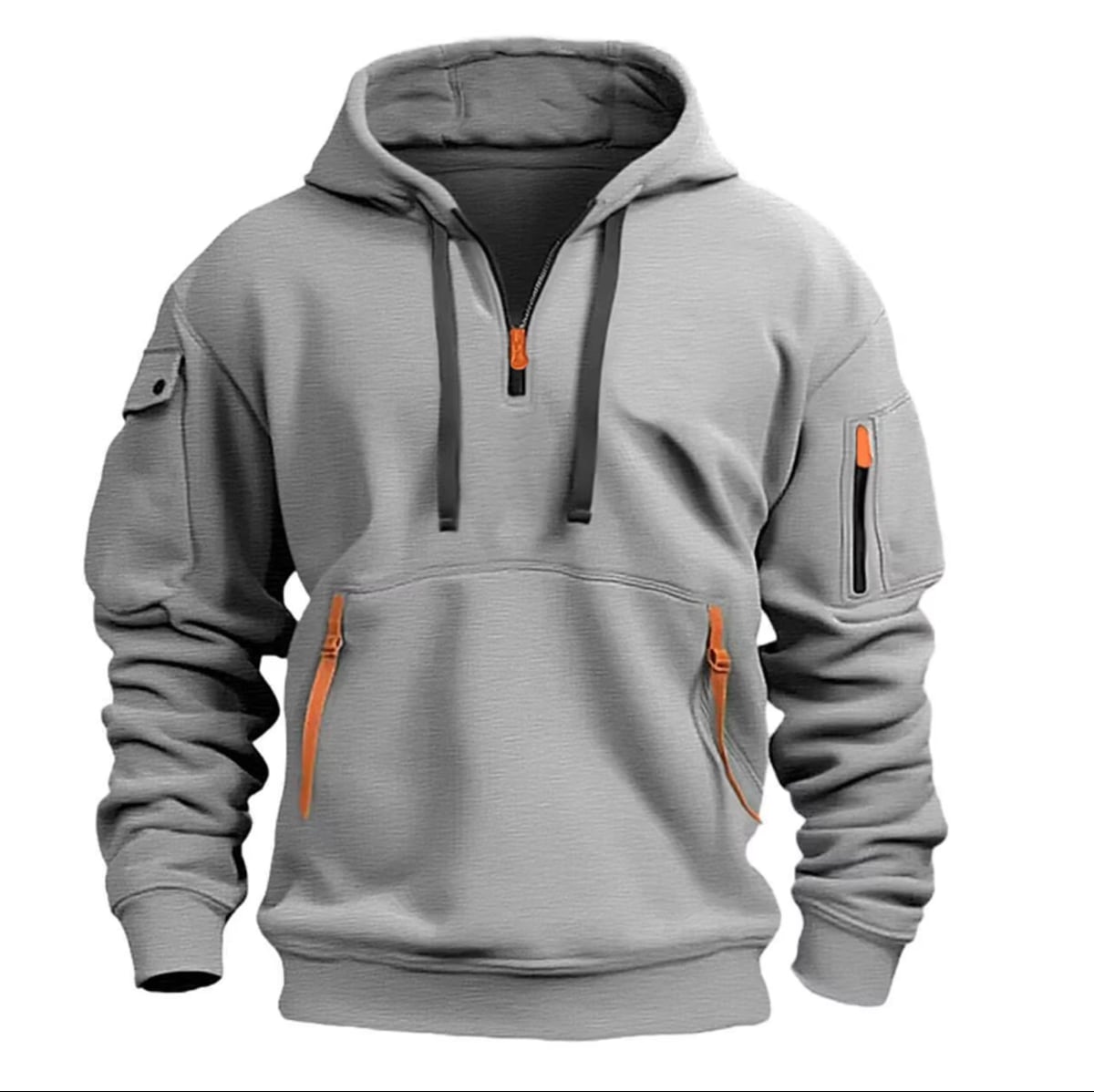 sweat à capuche homme zip col en gris clair