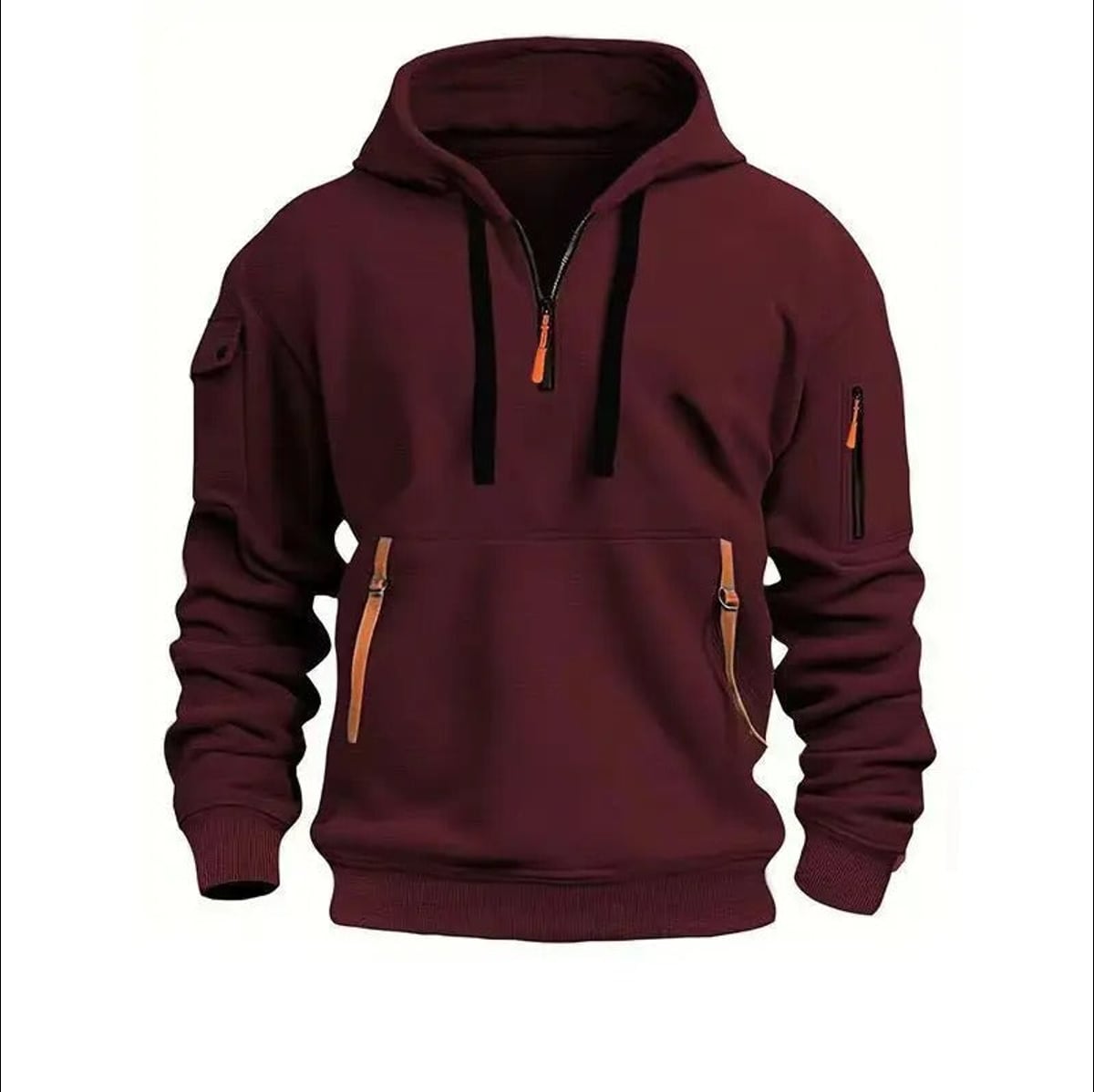 sweat à capuche homme zip col en bordeaux