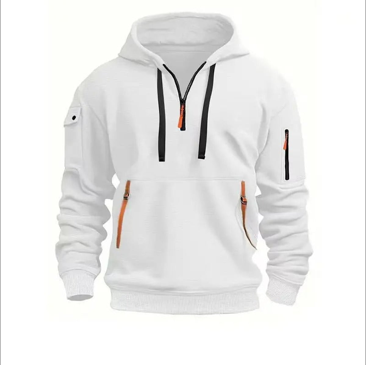 sweat à capuche homme zip col en blanc