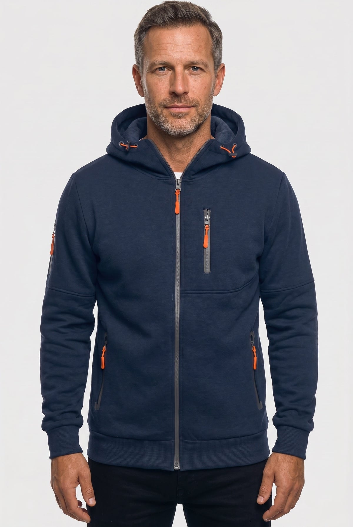 sweat à capuche homme zippé multi-poches en bleu marine