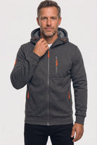 sweat à capuche homme zippé multi-poches en gris foncé