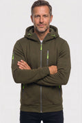 sweat à capuche homme zippé multi-poches en vert foncé