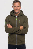 sweat à capuche homme zippé multi-poches en vert foncé