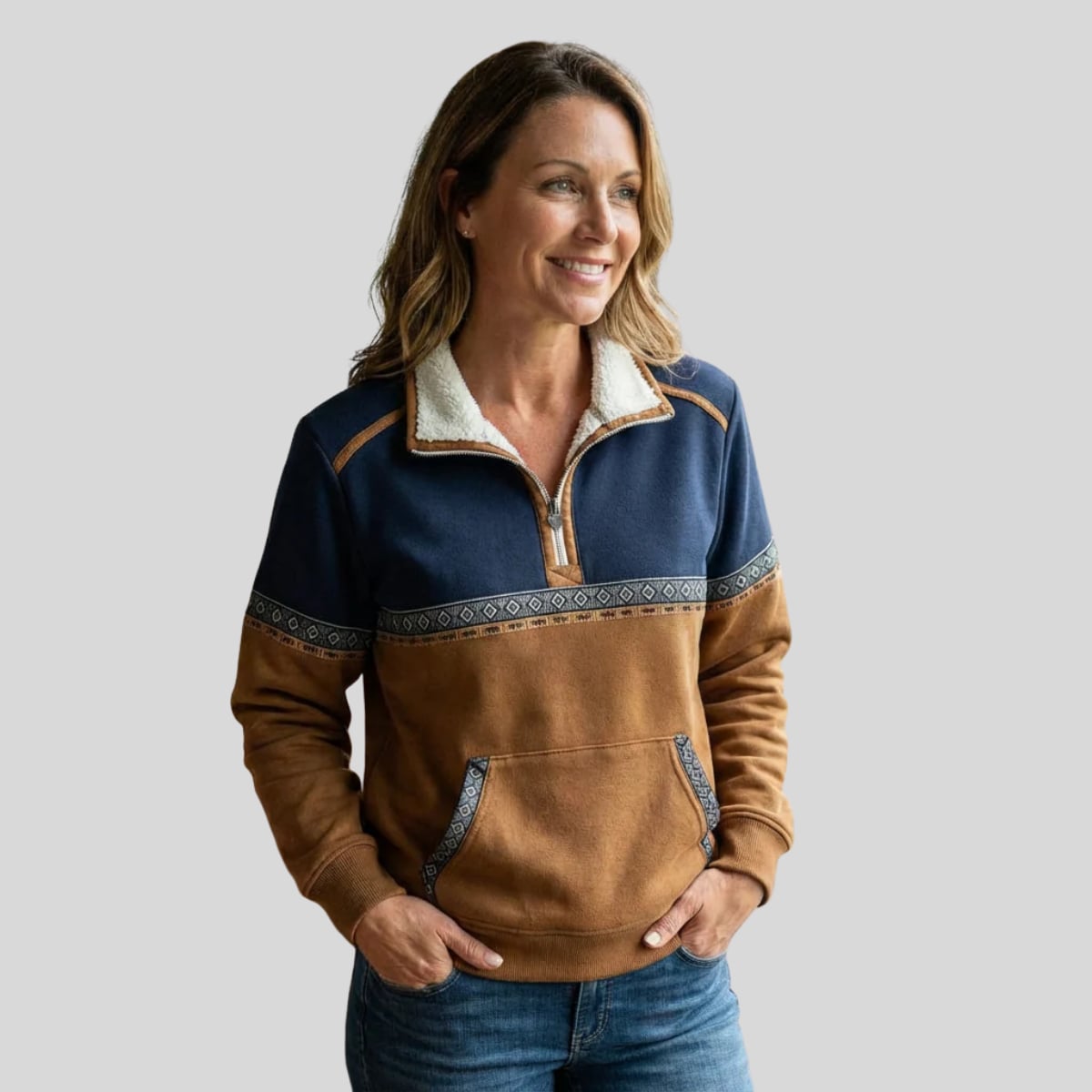 sweat femme col zippé motif ethnique