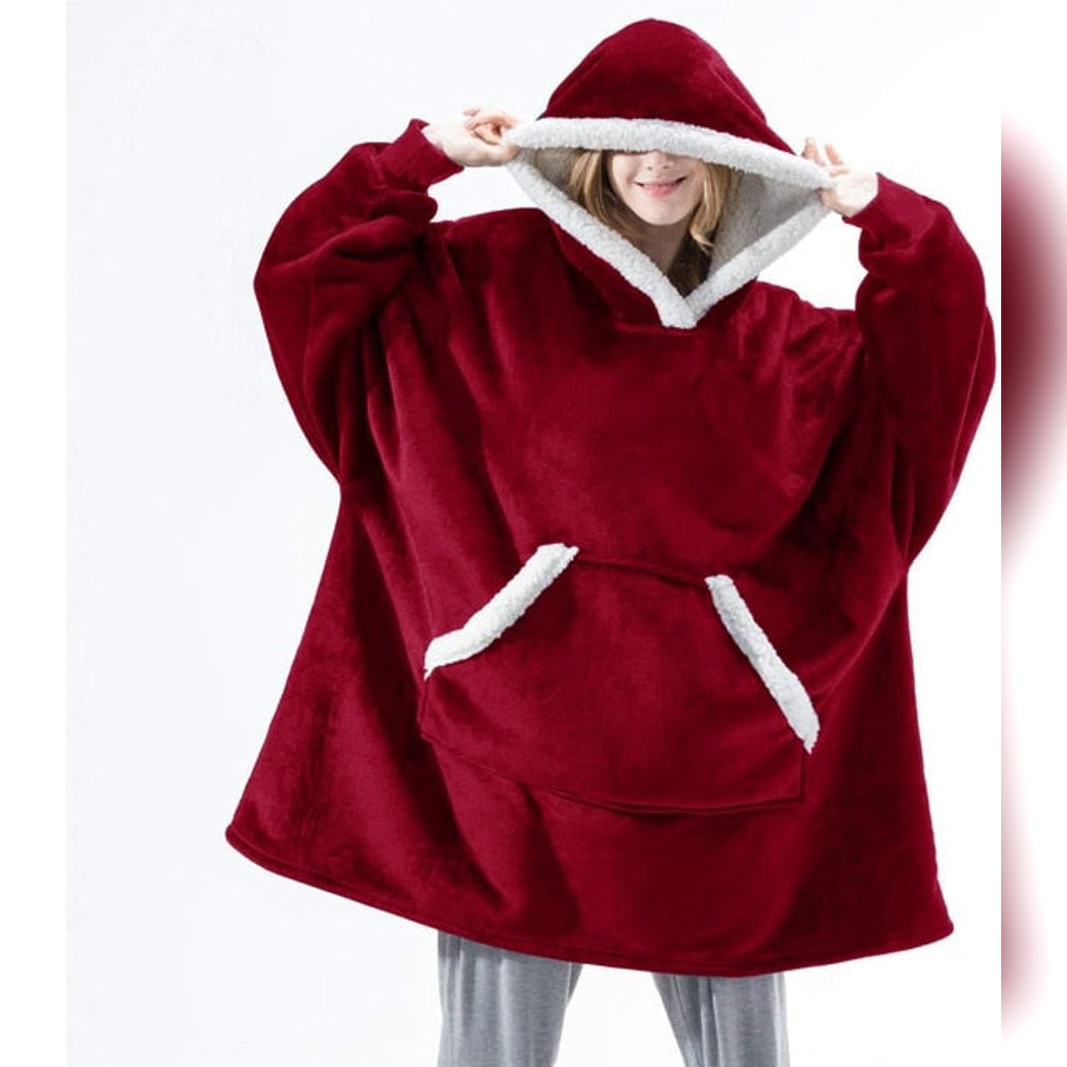 sweat femme oversize à capuche coupe enveloppante Rouge avec poches