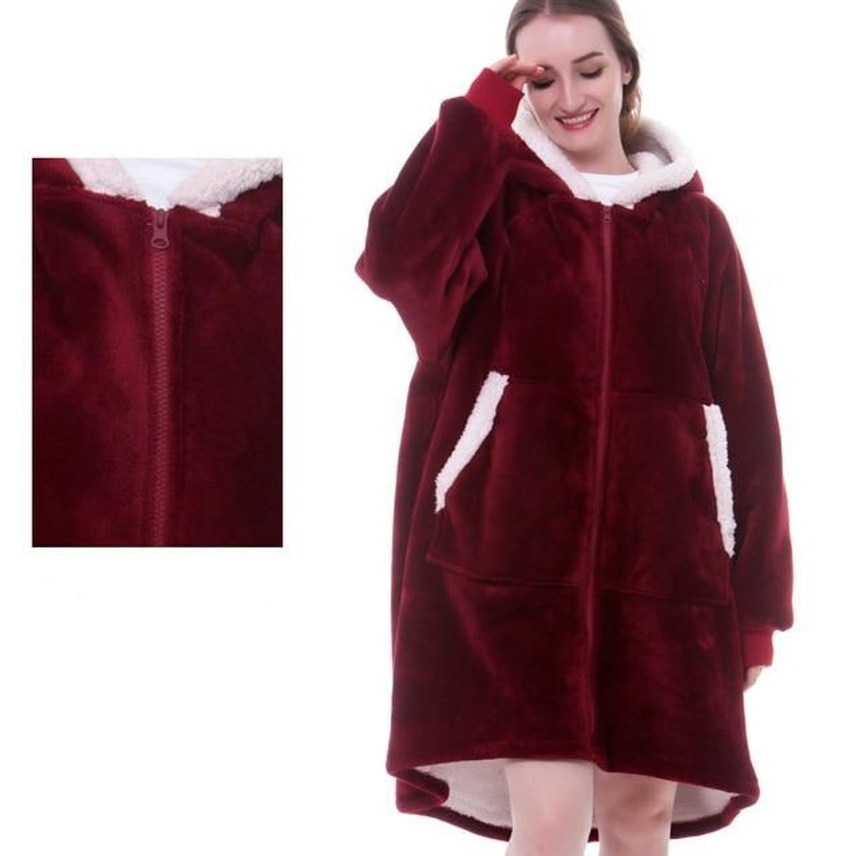 sweat femme oversize à capuche coupe enveloppante Rouge à fermeture éclair