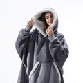 sweat femme oversize à capuche coupe enveloppante Gris avec poches