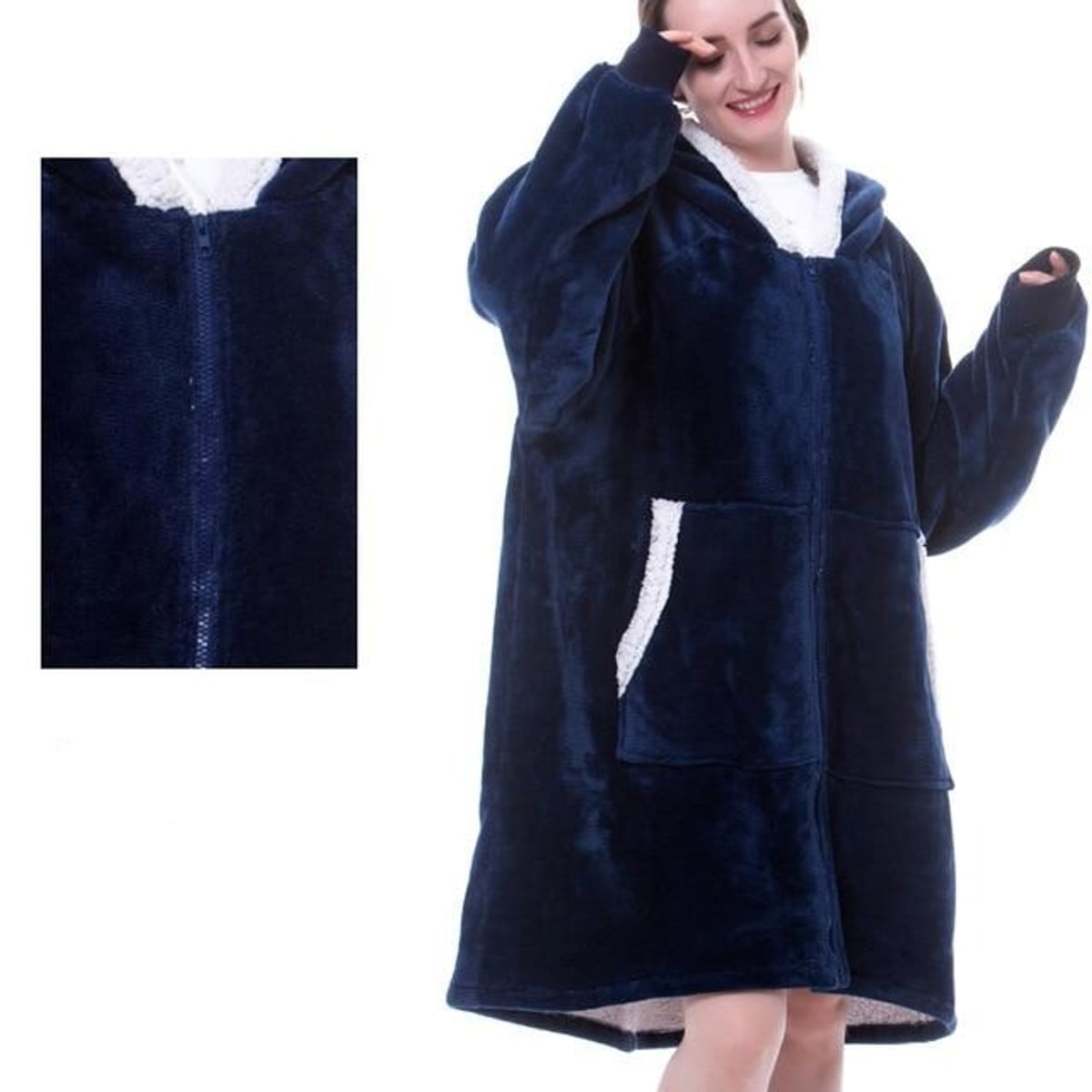 sweat femme oversize à capuche coupe enveloppante Bleu à fermeture éclair