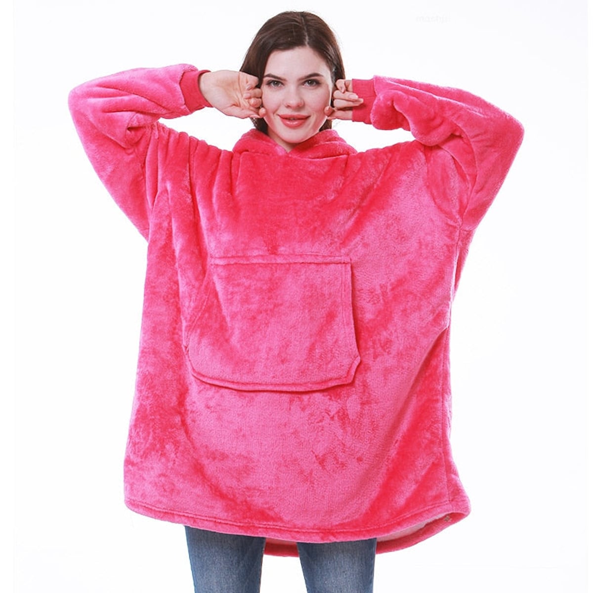 sweat femme oversize à capuche coupe enveloppante rose