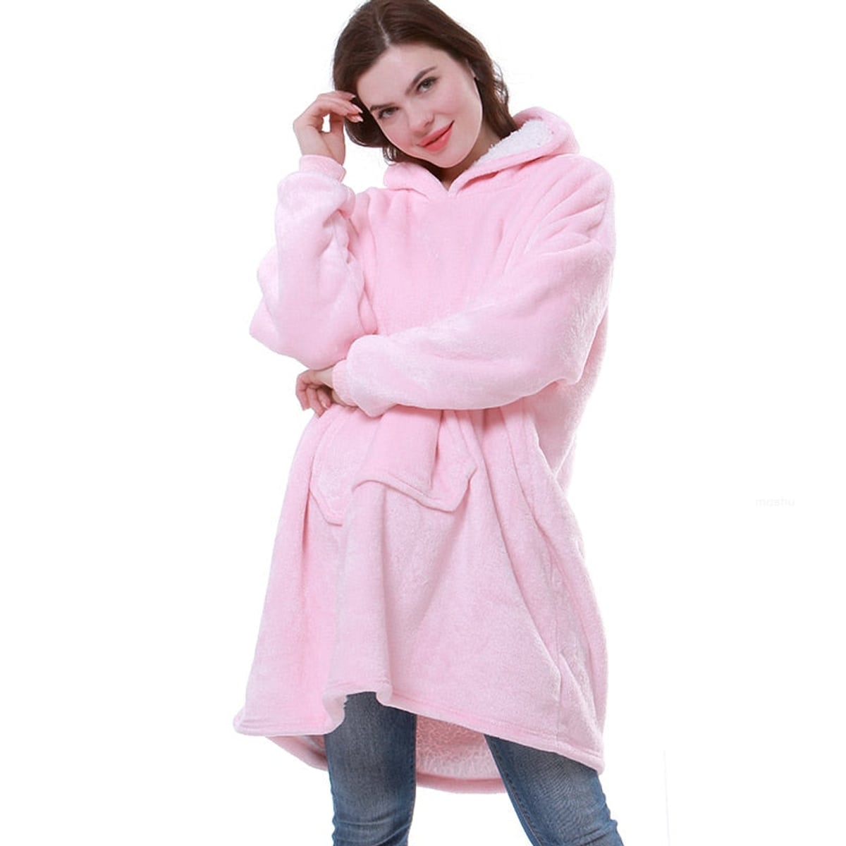 sweat femme oversize à capuche coupe enveloppante Rose pâle