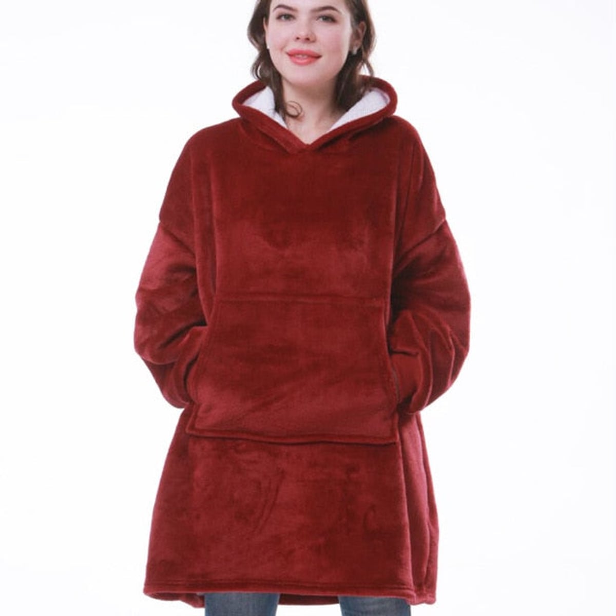 sweat femme oversize à capuche coupe enveloppante rouge