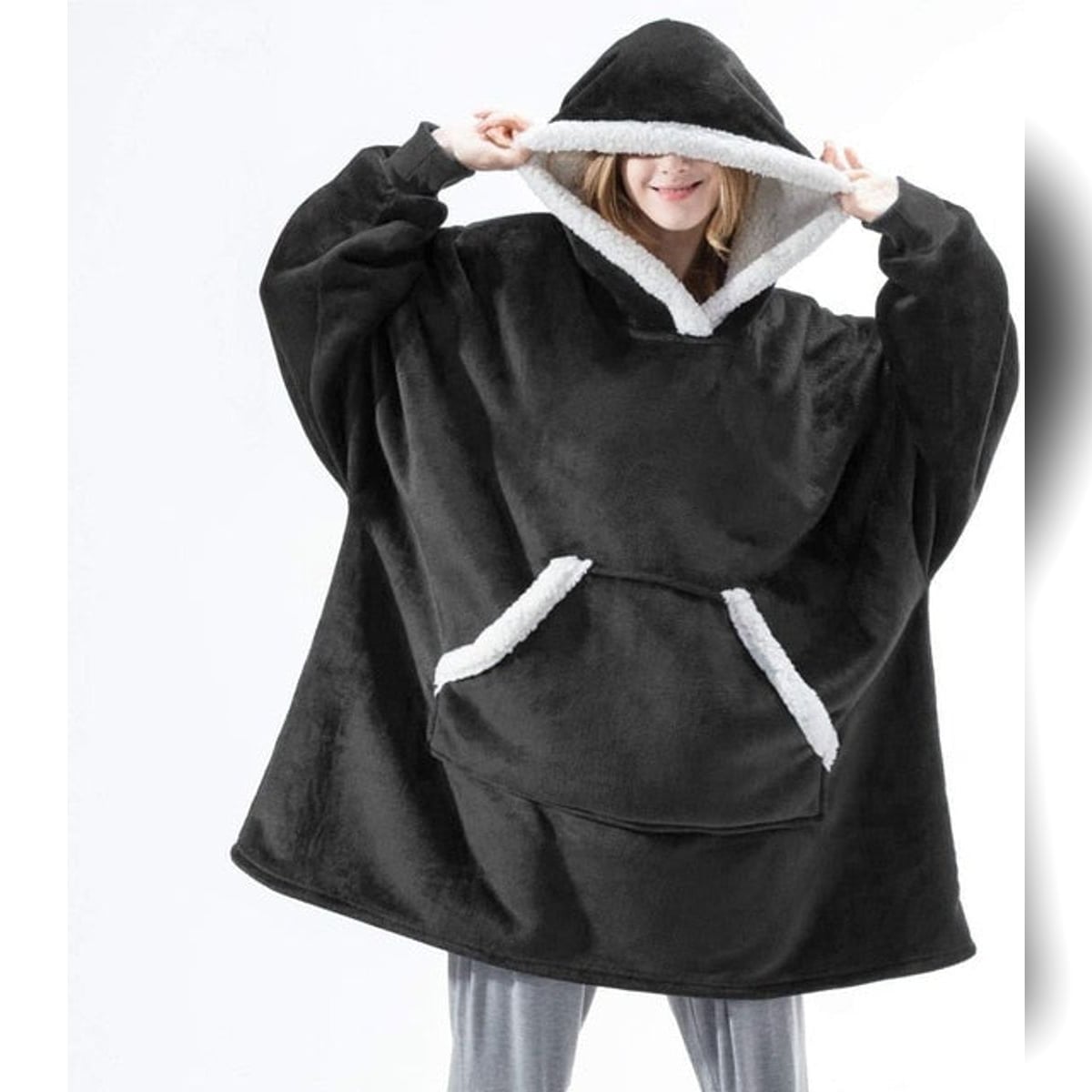 sweat femme oversize à capuche coupe enveloppante Noir avec poches