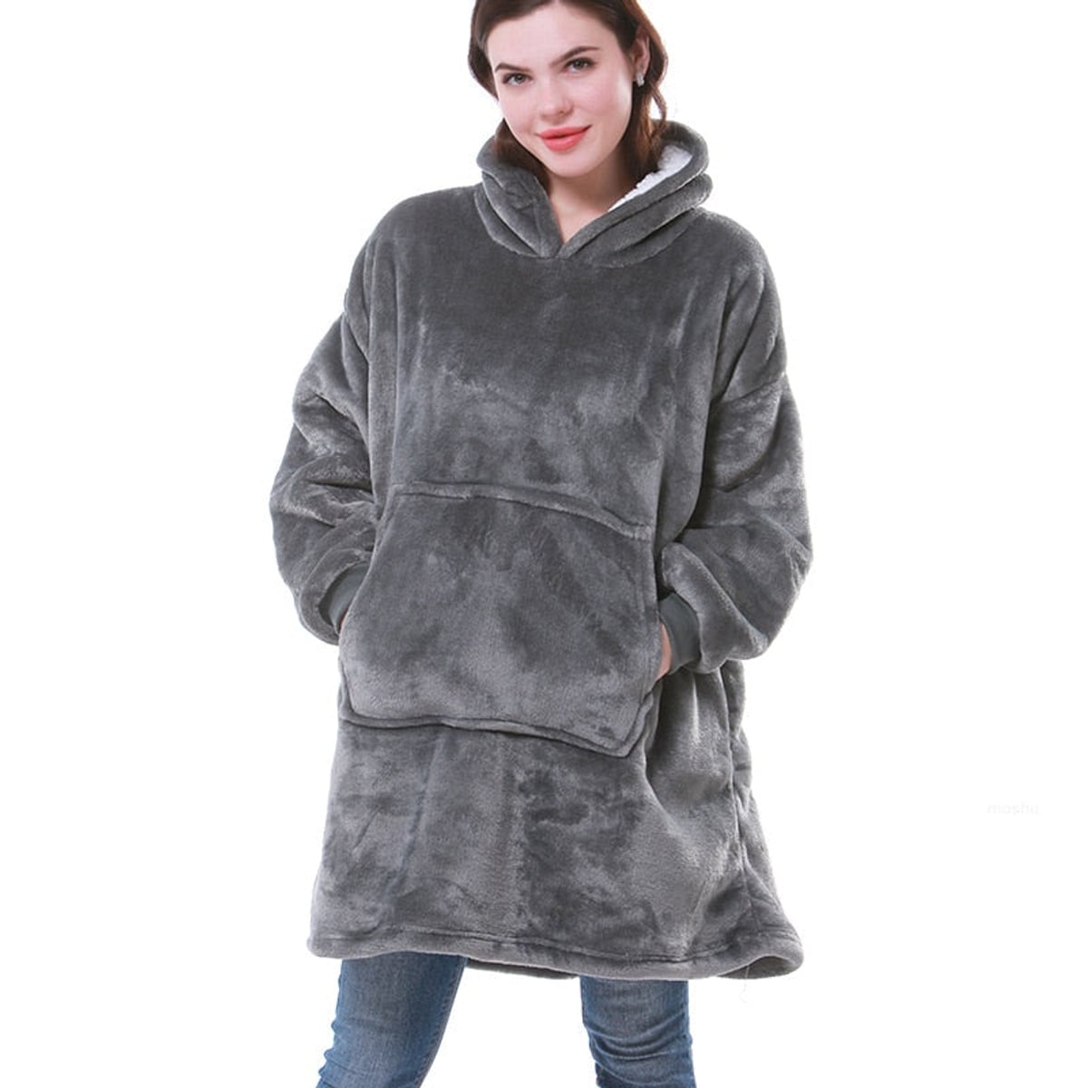 sweat femme oversize à capuche coupe enveloppante gris