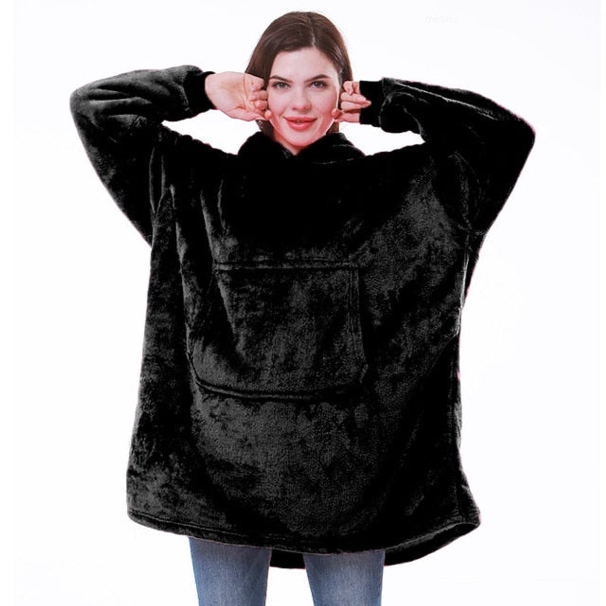 sweat femme oversize à capuche coupe enveloppante noir