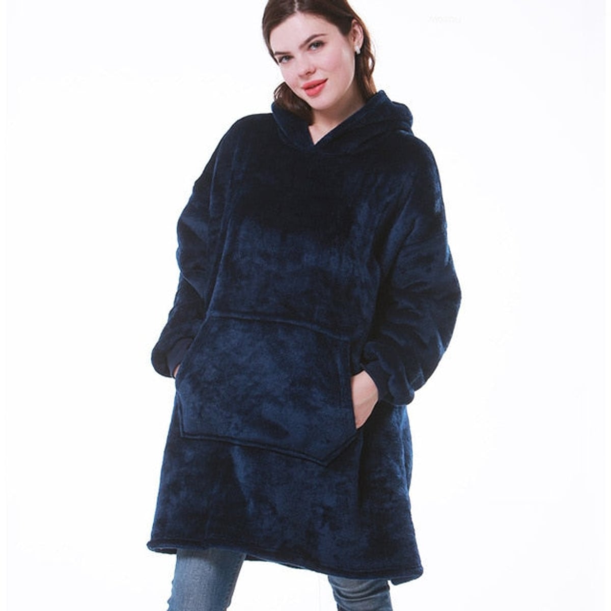 sweat femme oversize à capuche coupe enveloppante bleu