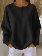 sweat femme oversize col rond boutonné en noir