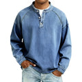sweat homme col mao boutonné manches longues en bleu ciel