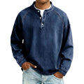 sweat homme col mao boutonné manches longues en bleu marine