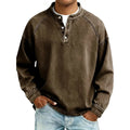 sweat homme col mao boutonné manches longues en marron foncé