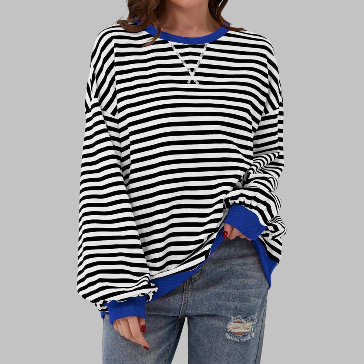 sweat oversize femme rayures rétro en noir