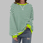 sweat oversize femme rayures rétro en vert foncé