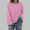 sweat oversize femme rayures rétro en rose vif