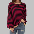 sweat oversize femme rayures rétro en bordeaux
