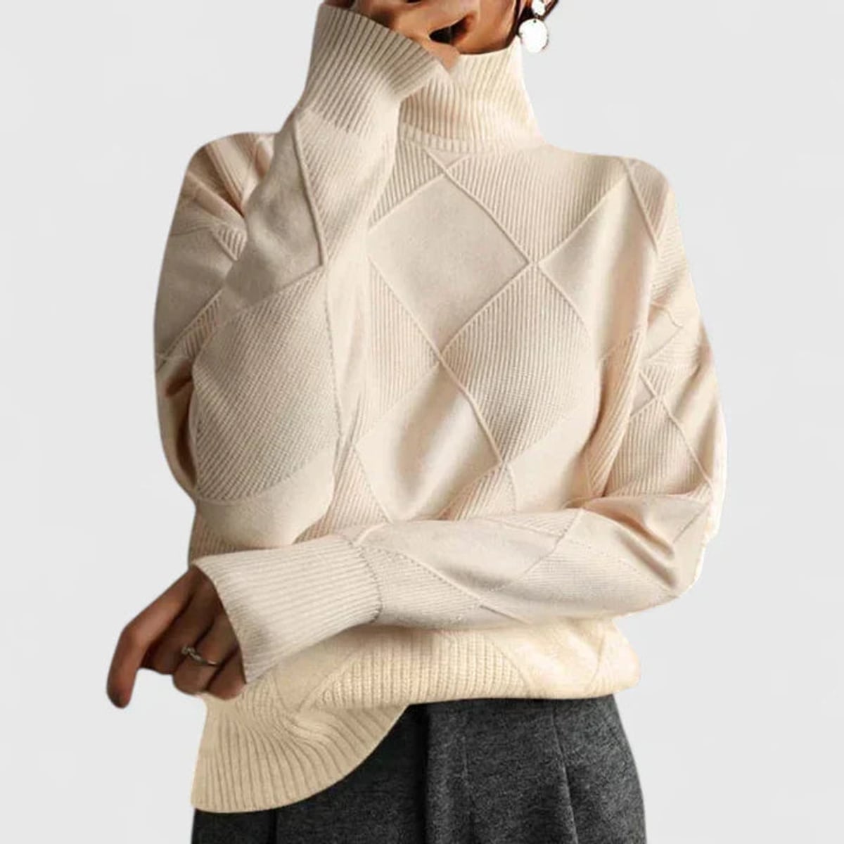 sweatshirt femme col montant oversize en beige