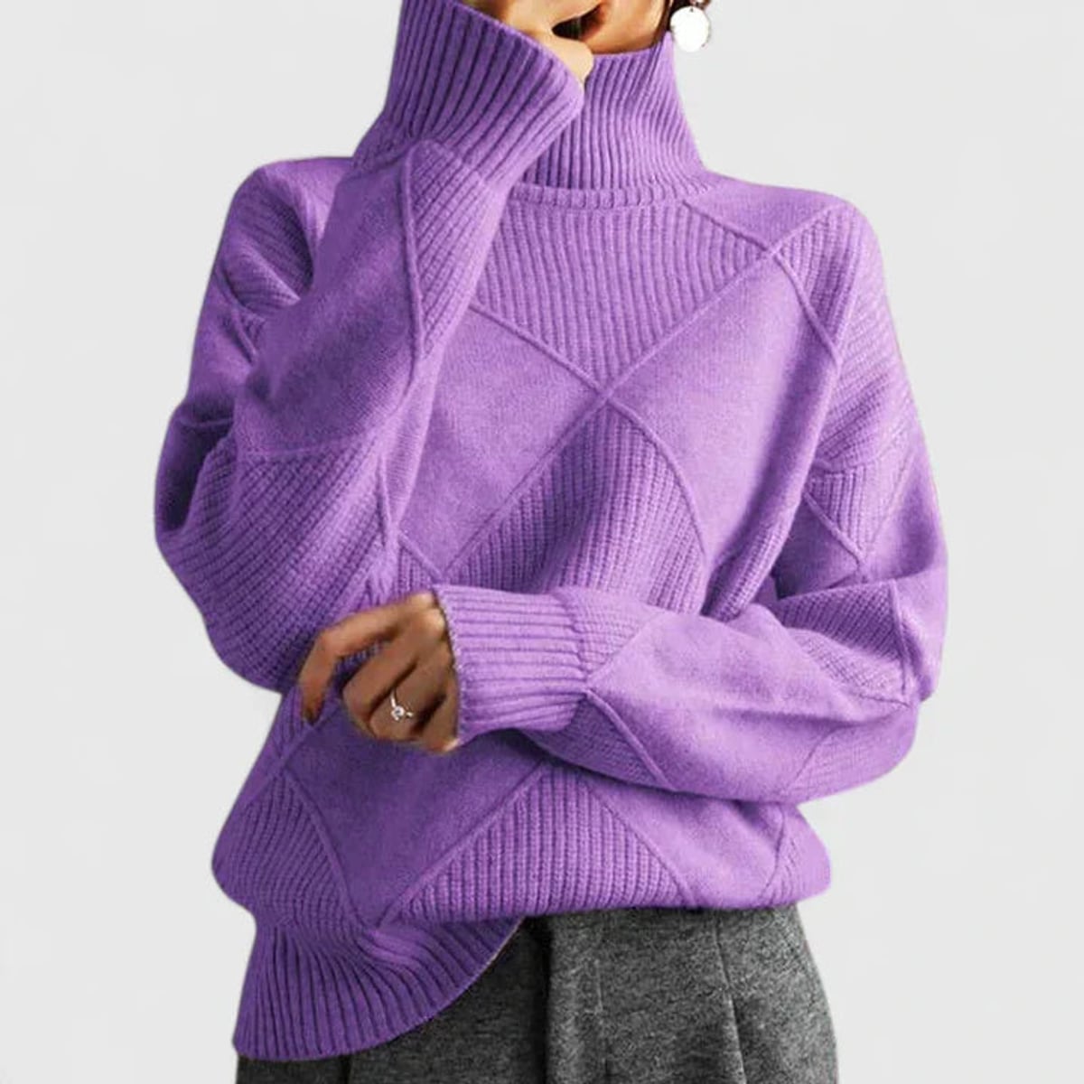 sweatshirt femme col montant oversize en lilas clair