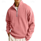 sweatshirt homme col zippé coupe décontractée en rose