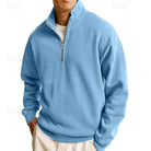 sweatshirt homme col zippé coupe décontractée en bleu ciel