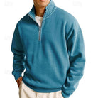 sweatshirt homme col zippé coupe décontractée en bleu denim