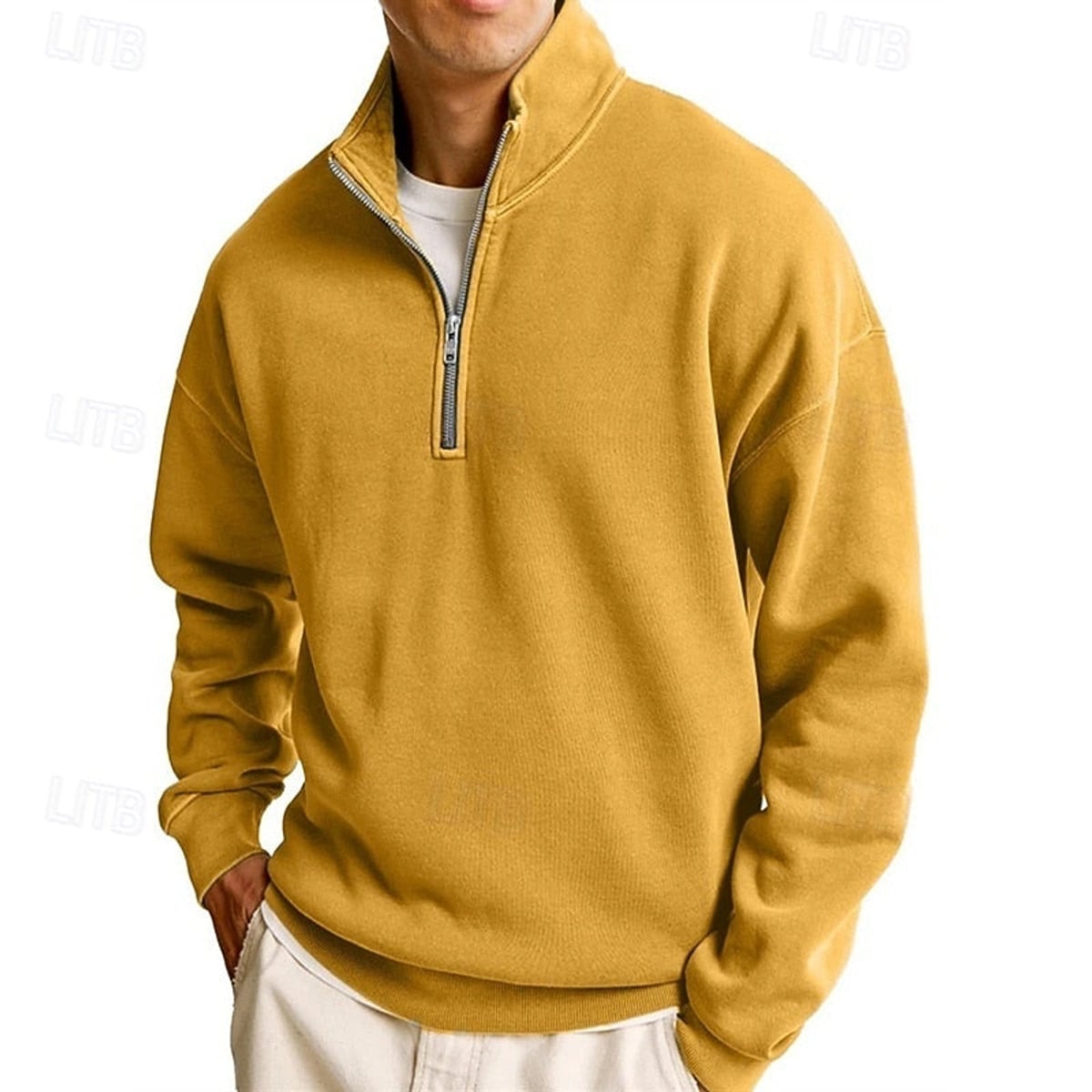 sweatshirt homme col zippé coupe décontractée en jaune