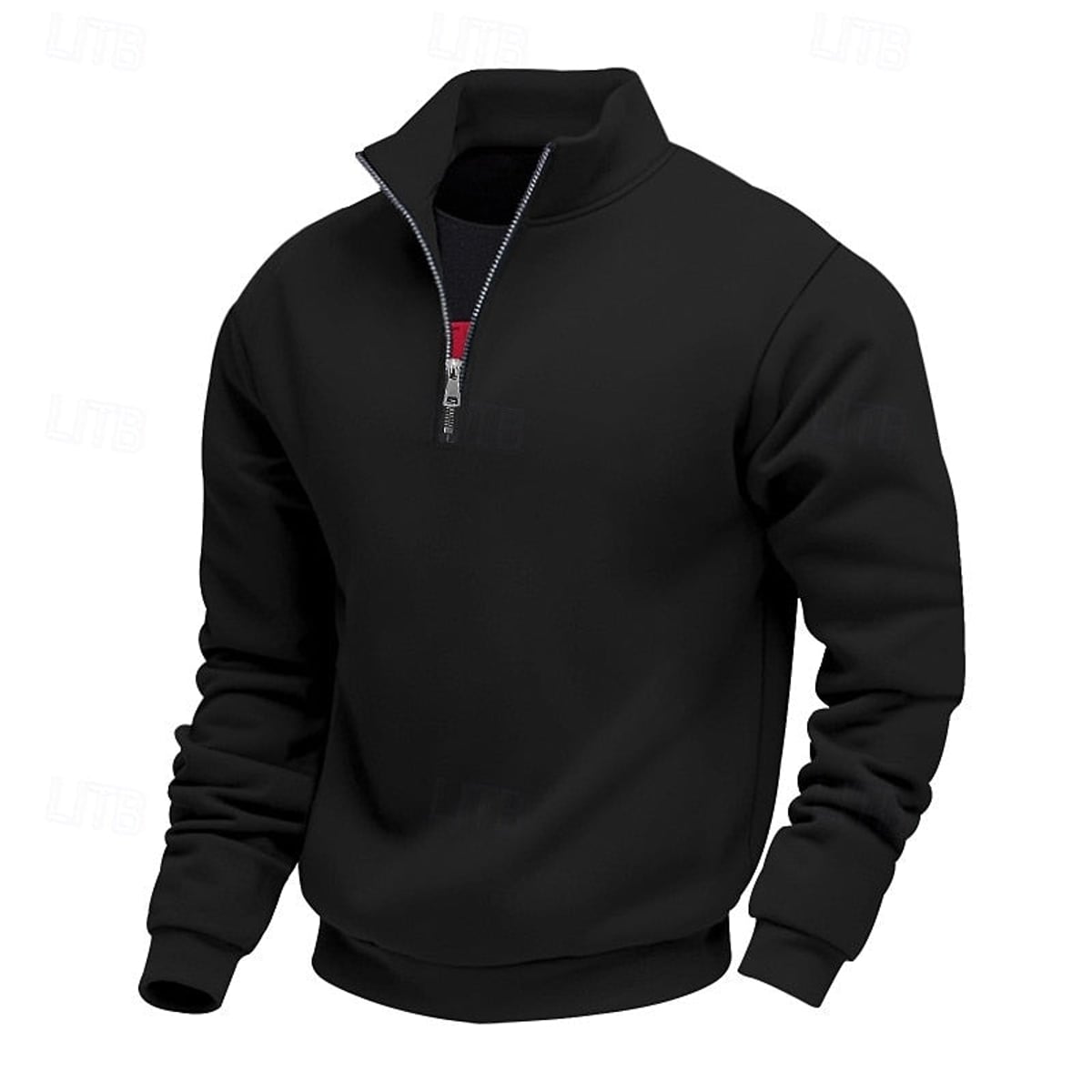 sweatshirt homme col zippé coupe droite en noir