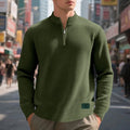 sweatshirt homme col zippé texturé en vert kaki