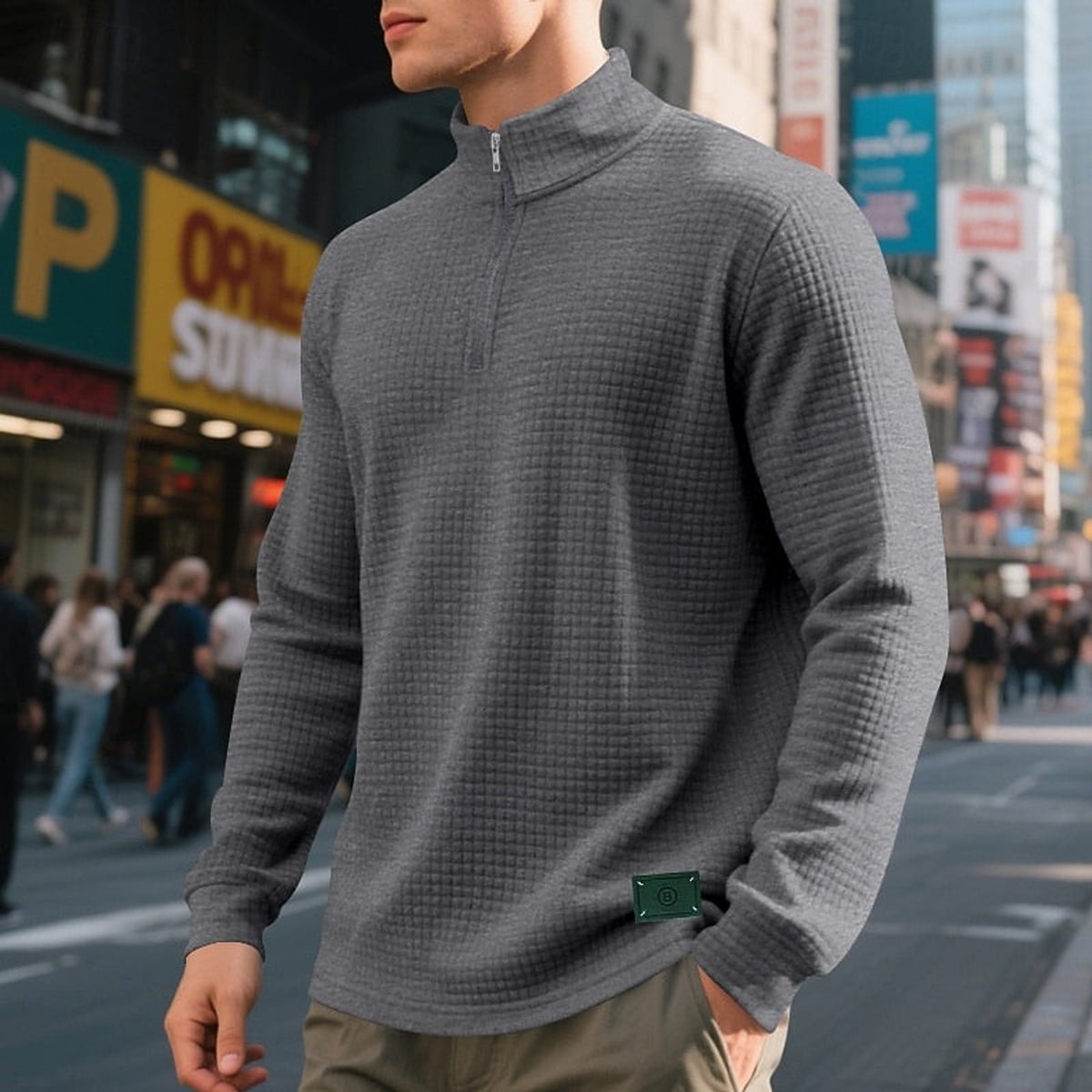 sweatshirt homme col zippé texturé