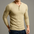 t-shirt homme manches longues col henley en beige