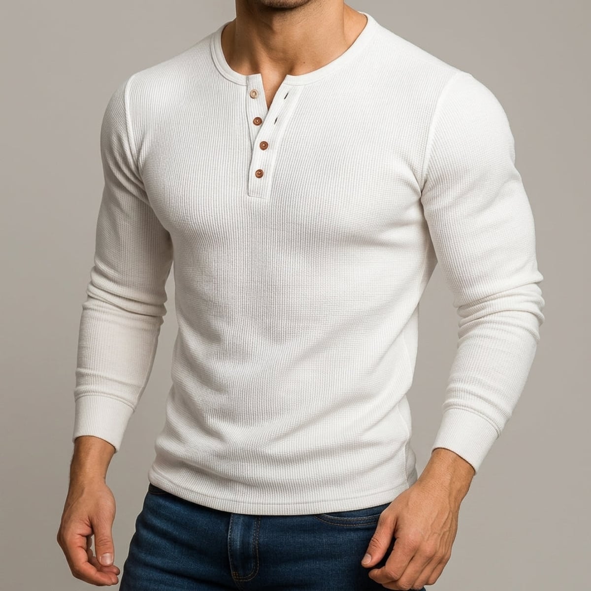 t-shirt homme manches longues col henley en blanc