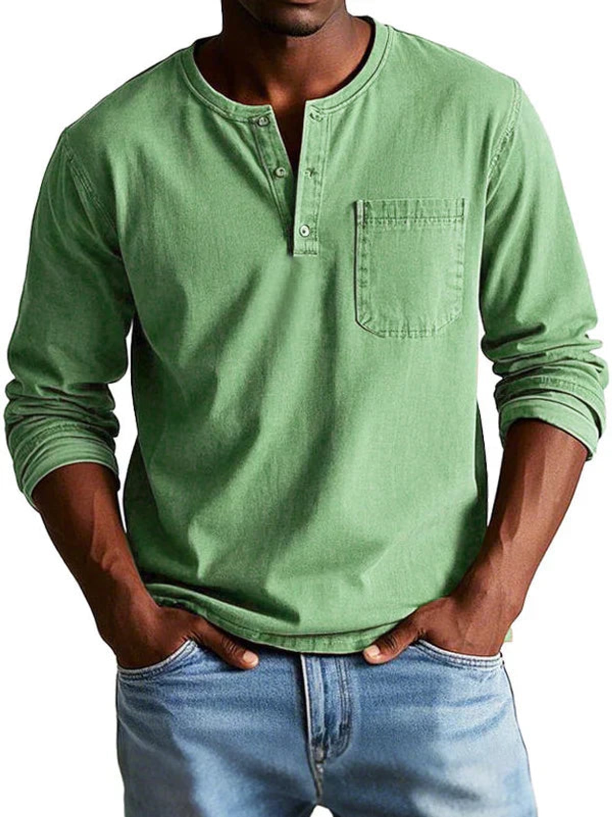 t-shirt homme manches longues col henley grande taille en vert