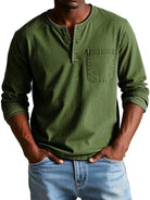 t-shirt homme manches longues col henley grande taille en vert militaire