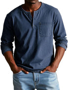 t-shirt homme manches longues col henley grande taille en bleu marine