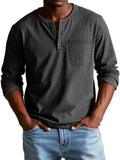 t-shirt homme manches longues col henley grande taille en noir